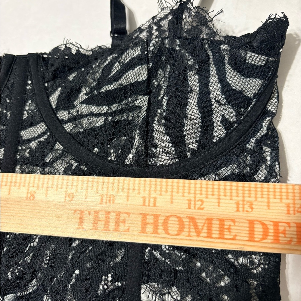 Mesh Body con Semi Sheer Black White Zebra Print Dress w Bustier Type Lace Top - Picture 9 of 13